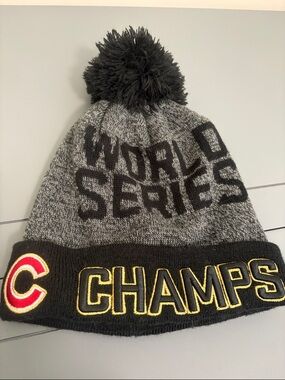 MLB Chicago Cubs Gray and Black World Series Pom Beanie